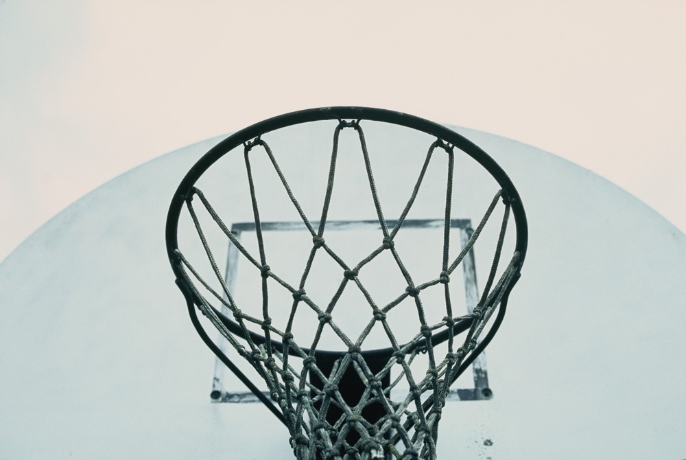 basketball hoop black and white photo