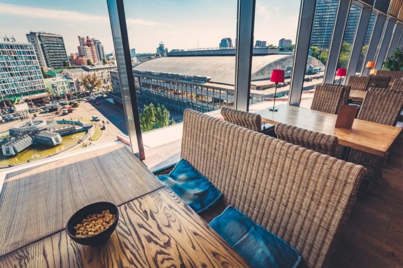 restaurant overlooking city