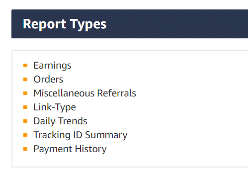 Amazon Affiliate Mktg - Report Types
