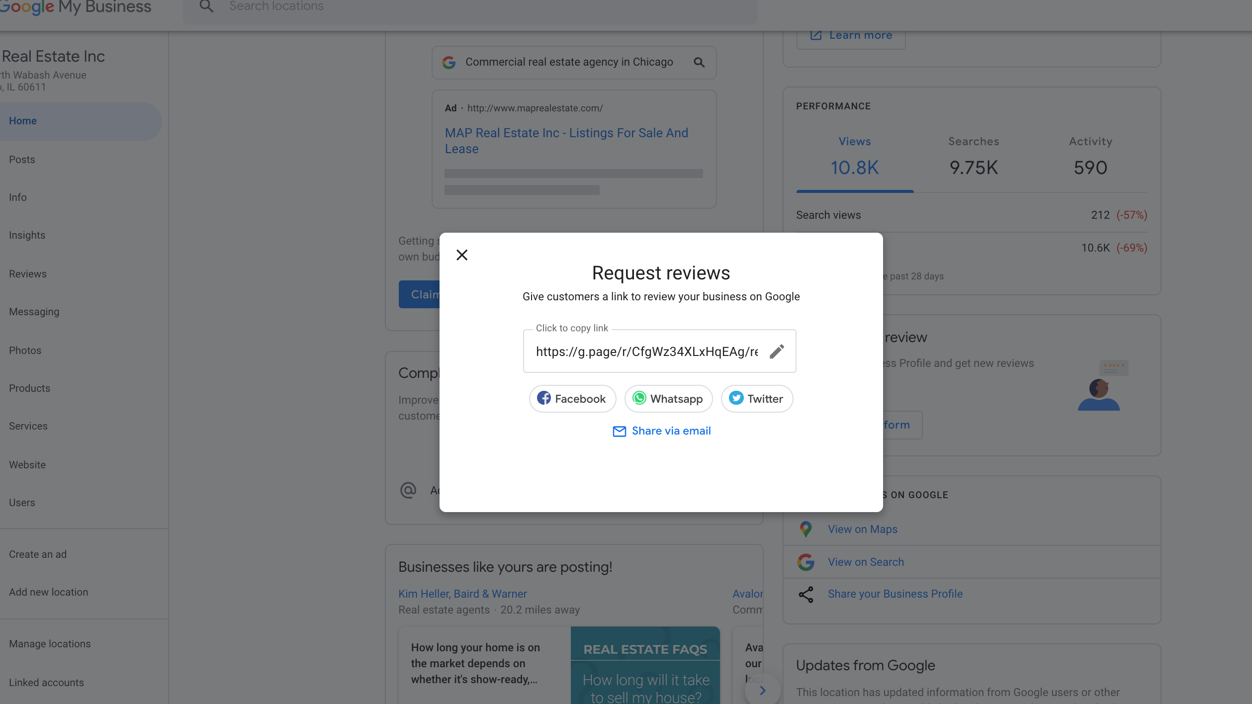 Google my business sharable link