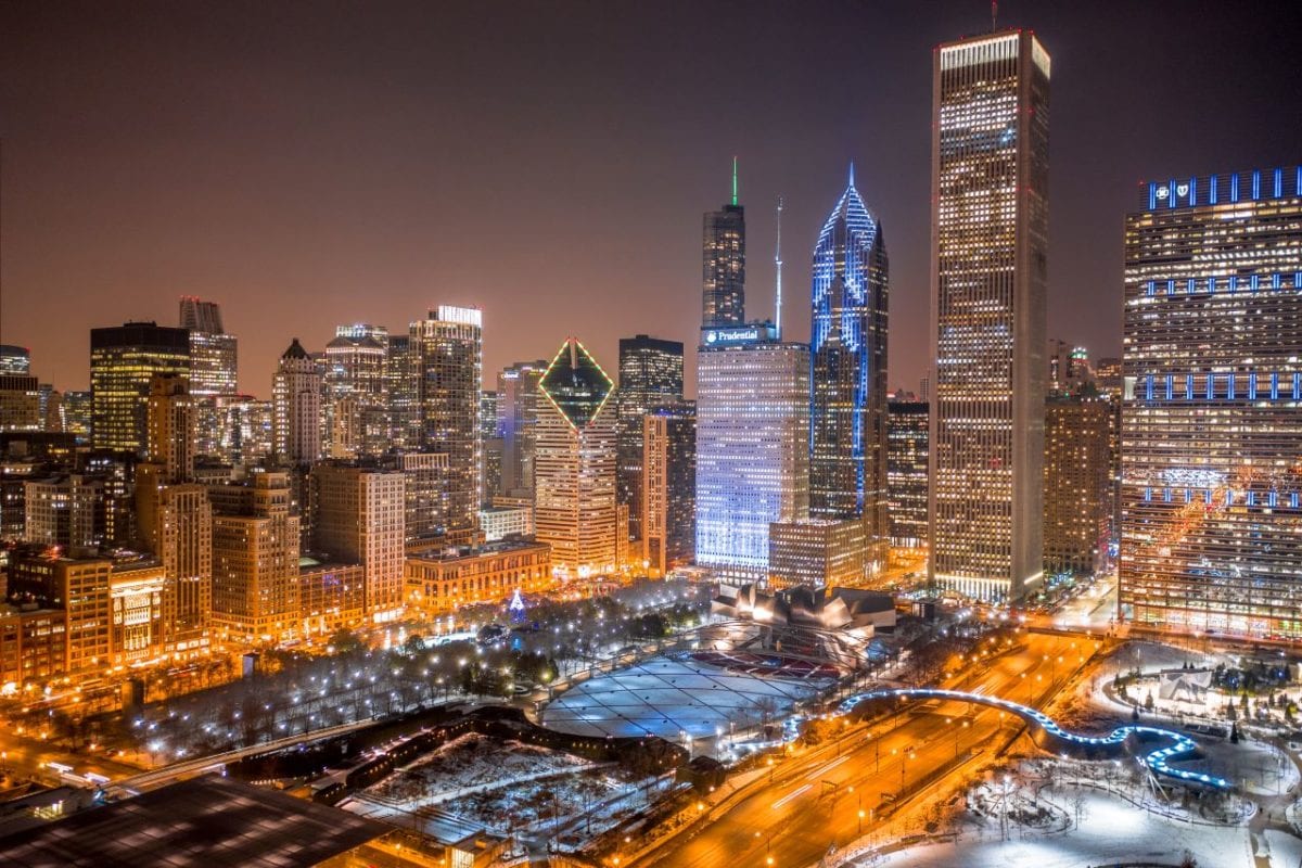 chicago winter skyline drone media chicago