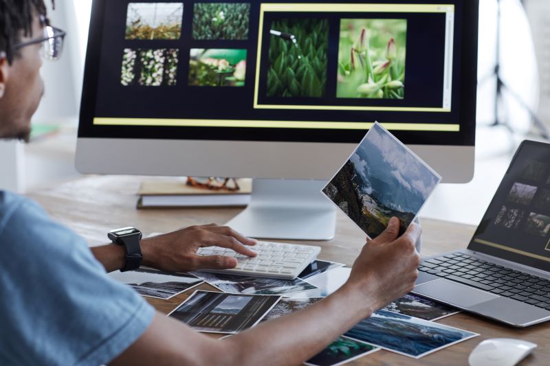 man searching for a photo