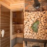 wood in front of the sauna