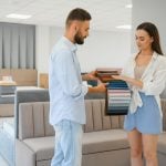 married couple chooses the best new-sofa