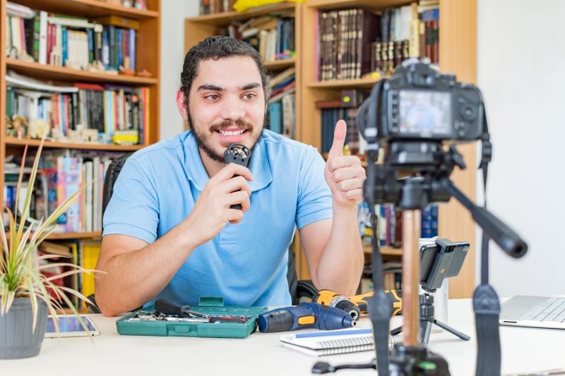 man making a video content