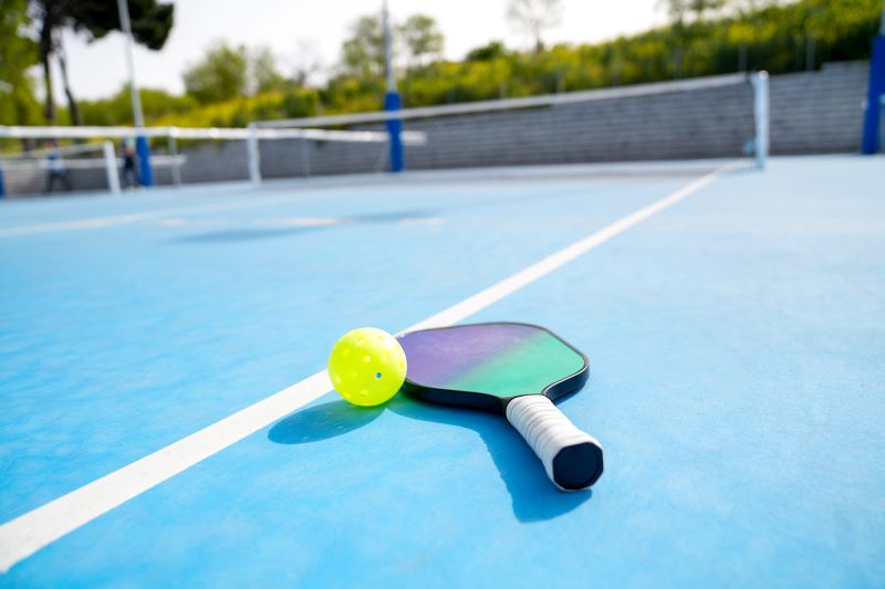 pickleball paddle and ball