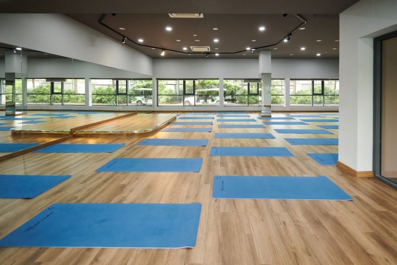 yoga mats rolled out in in studio
