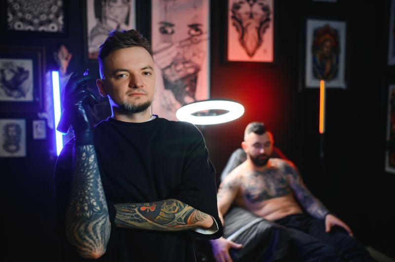 tattooer in black gloves